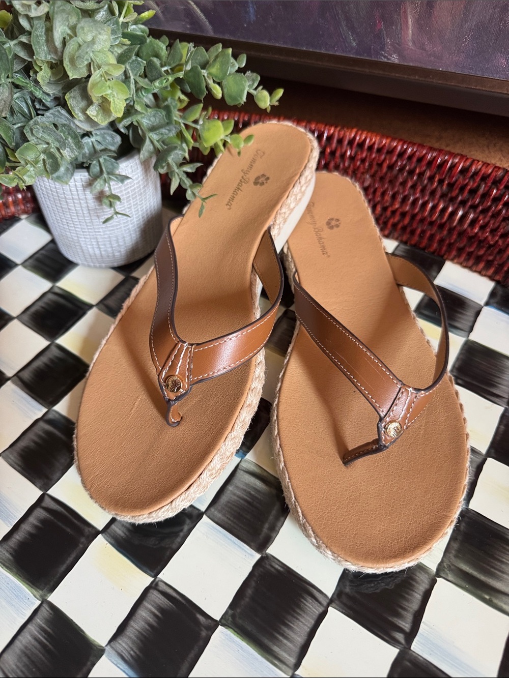 Tommy Bahama Tan Braided Espadrille Thong Sandals